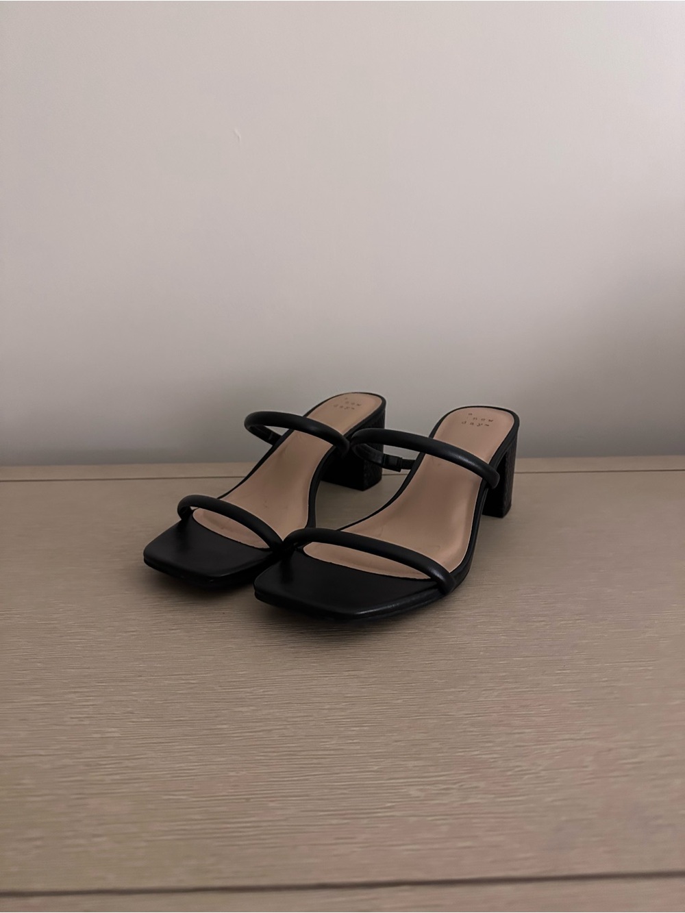 a new day Black Double-Strap Block Heel Sandals